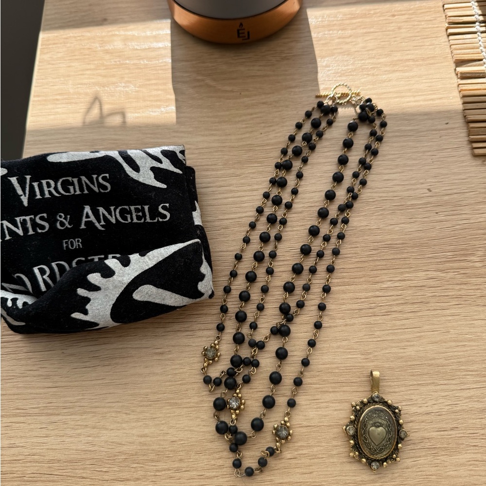 Virgins Saints & Angels Black and Gold Beaded Necklace